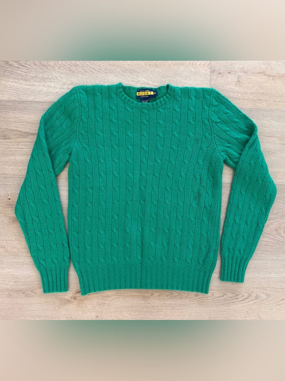 Rugby Ralph Lauren Cable Knit Wool Cashmere Sweater M Green